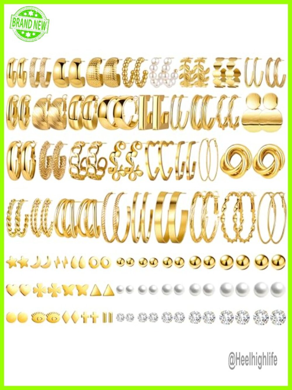14K Gold Plated Hoop Earrings Set 68 Pairs Hypoallergenic